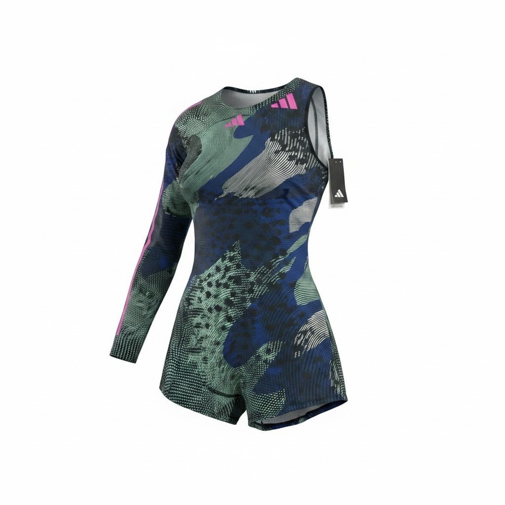 Adidas Leotard Pro Elite Team With Sleeve Speedsuit Blue Green Women's Size M